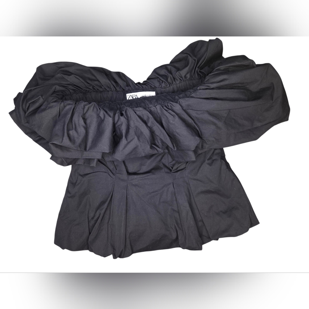 ZARA Sleeveless Black Ruffle Tube Top - X-Small